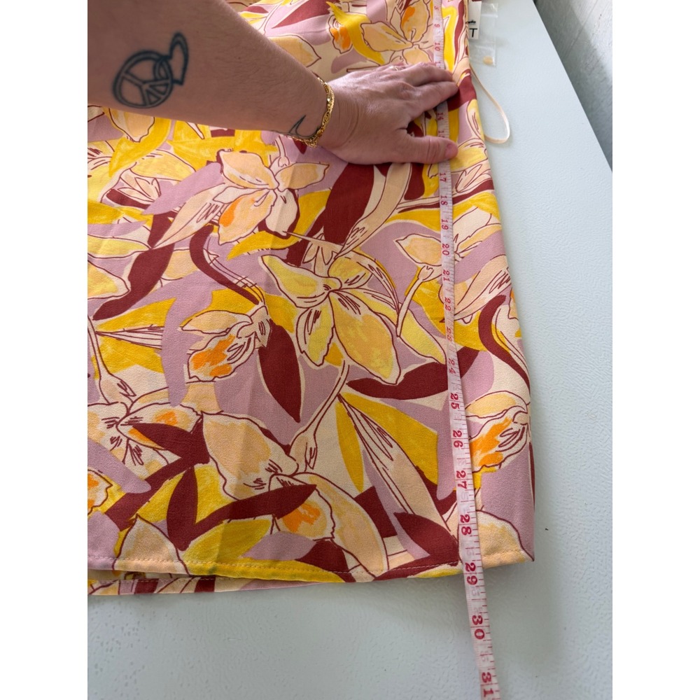 Nine West Womens Floral Halter Jumpsuit Size L Yellow Pink Wide Leg - Picture 10 of 10
